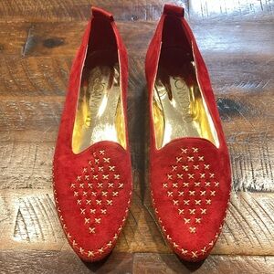 unworn Joan & David red suede moccasin flats 7AA